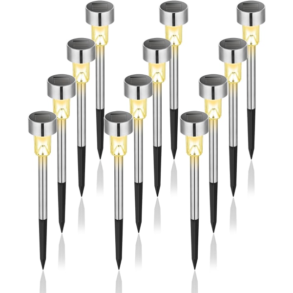 Solcellelamper, Udendørs Have LED Lys Landskab/Stilys i Rustfrit Stål - 12 Pak warm light