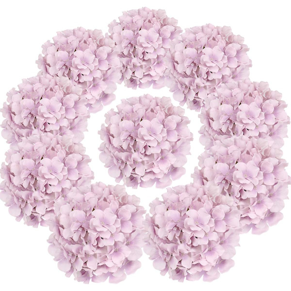 Sidenhortensia Huvuden Konstgjorda Blommor Huvuden för Hem Bröllopsdekor, 10-pack Light purple