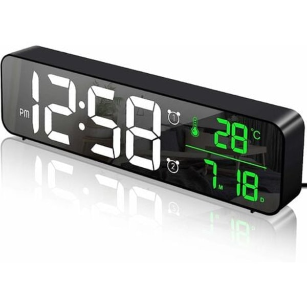 Digitaalinen herätyskello, seinäkello Herätyskello Led Digitaalinen peili Suuri näyttö Päivämäärällä Lämpötila, USB-kello kotiin toimistoon,