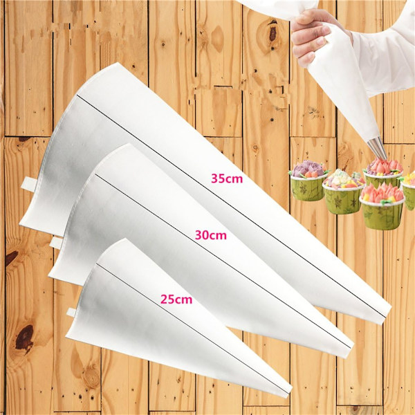 3 størrelser genanvendelige stof frosting sprøjteposer kage dekoration poser spray poser