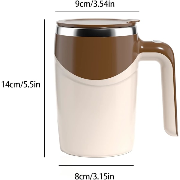 Uppladdningsbar självomrörande mugg, självomrörande kaffemugg automatisk magnetisk omrörning kaffemugg självblandande kaffemugg roterande Brown