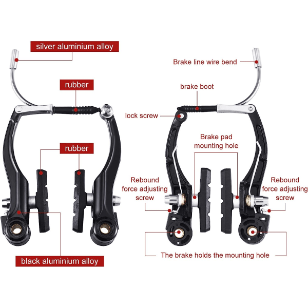Komplett set, svart främre och bakre cykel MTB hybridbroms inre och yttre kablar och spaksats