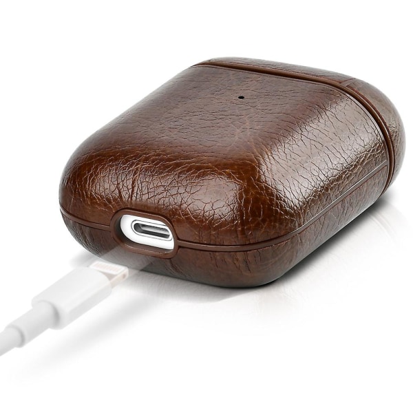 För Airpods- case, Läder [ultratunnt] Bärbart stötsäkert case Cover med nyckelring för Apple