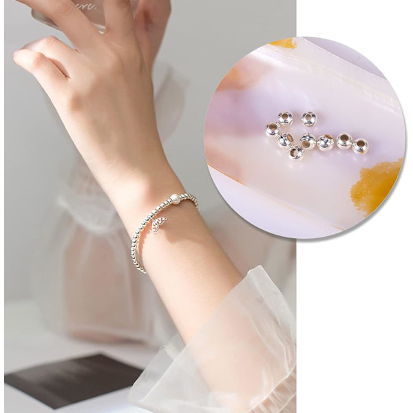 100 stk. 5 mm runde afstandsrør til smykkefremstilling, metalafstandsrør sølv glatte runde perler til DIY-fremstilling af armbånd, halskæde, øreringe