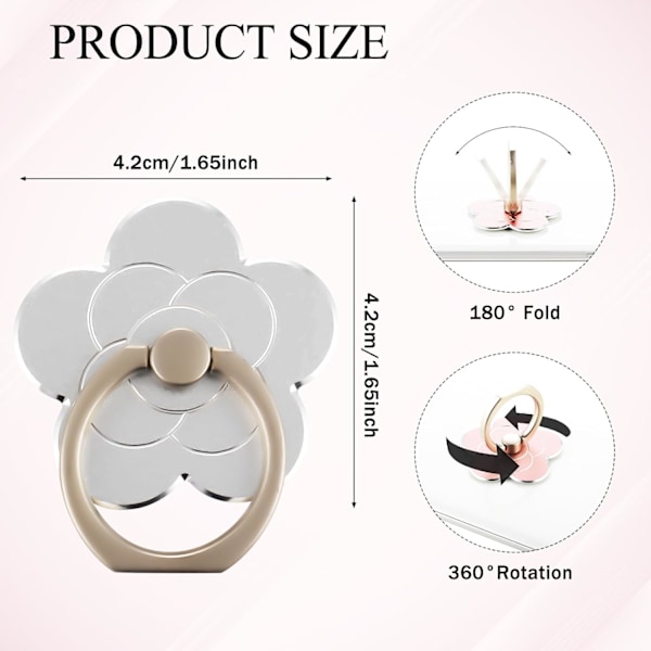 2 st Telefonringhållare Kickstand Mobiltelefon Blomma Finger Ring Grepp Stativ Metall Universal Tillbehör (Silver, Roséguld)