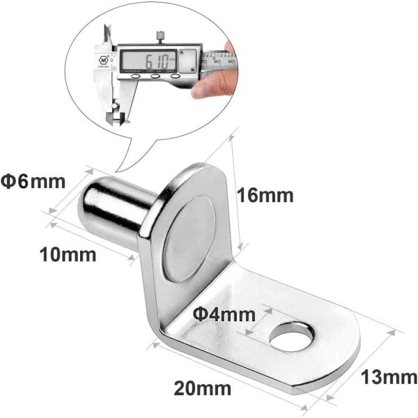 50 stk. 6mm nikkelfarvede metalstelstøttepinde L-formet støttebeslag til træ- eller glashylde til møbler Skab Skab Bogreol