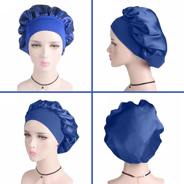 Hårhætte til søvn, bred elastisk satin hætte silkehætte brusehætte til kvinder piger makeup hårpleje elastisk hat