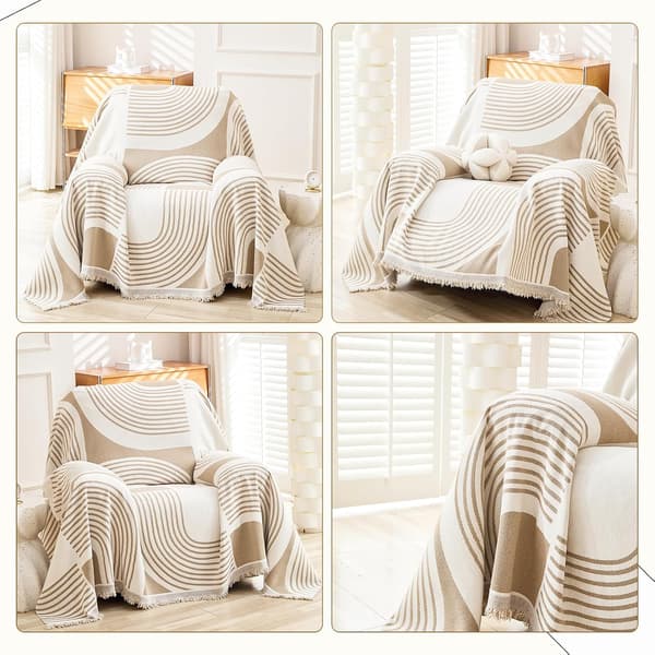 Boho Sofabetræk, Chenille Sofabetræk, 180 x 230 cm, Khaki, Vaskbart, Skridsikkert, med Kvast til 1-personers Sofa, Lænestol, Stol 180*230cm Khaki