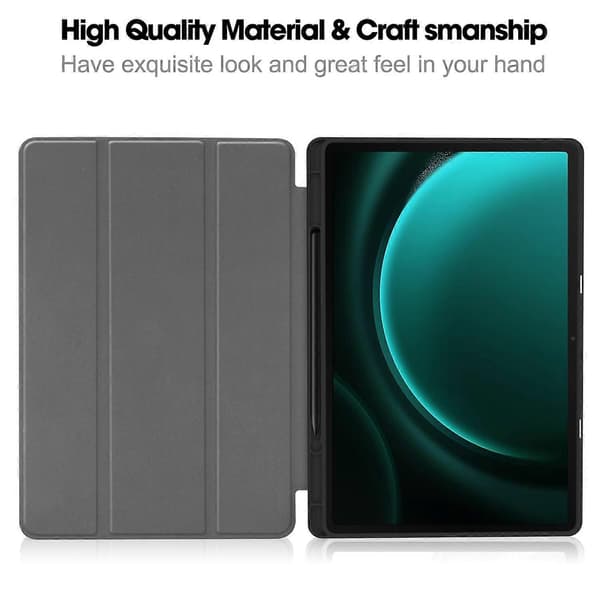 Til Samsung Galaxy Tab S10+ Etui PU Læder+TPU Trifold Stand Tablet Cover med Blyantholder - Sort