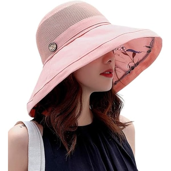 Kvinnors Mesh Solhattar Sommar Strand UV-skydd UPF Packable Bred Brätte Hakrem pink
