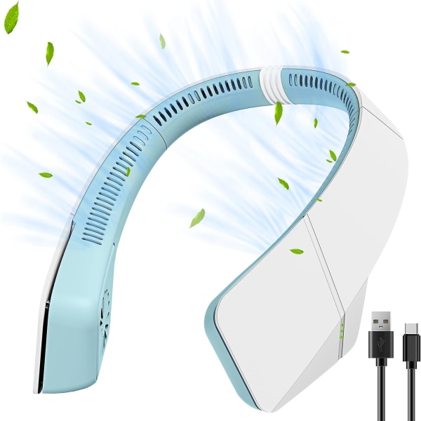Bärbar bärbar tyst halsfläkt, uppladdningsbar USB - bladlös 3 hastigheter Kraftfull personlig hörlursfläkt UK Bladeless