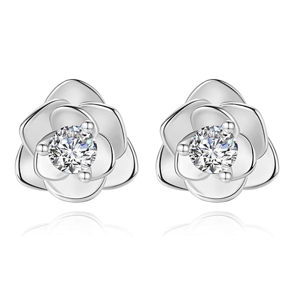 Små Øredobber S925 Sølv Blomster Øredobber for Kvinner Jenter, Cubic Zirconia Øredobber Brusk Øredobber, Smykker Gaver White