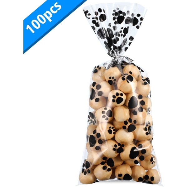 100 st Paw Print Cone Cellophane-påsar Värmeförseglade Godispåsar Hundtass Presentpåsar