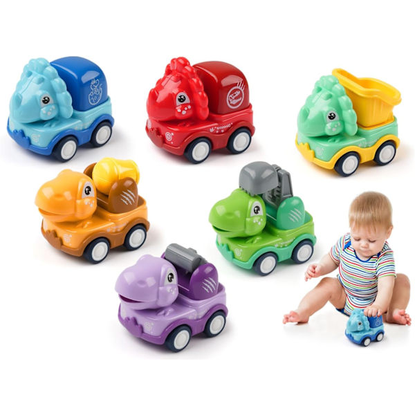 6 kpl Autoleluja Aor 1-2 Vuotiaille Pojille Dinosaurus, Lelautot Aor Taaperoille, Vedä Taakse Autot, Dinosauruslelut Aor Tytöille Pojille, Lasten Autot