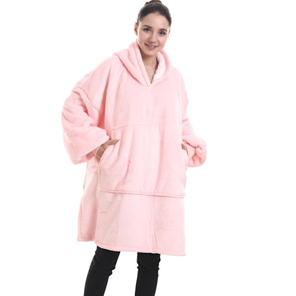 Sherpa Sweatshirt Hoodie Bærbar Fleece Hoodie Tæppe Kvinders One Size Termisk Hoodie med Frontlomme