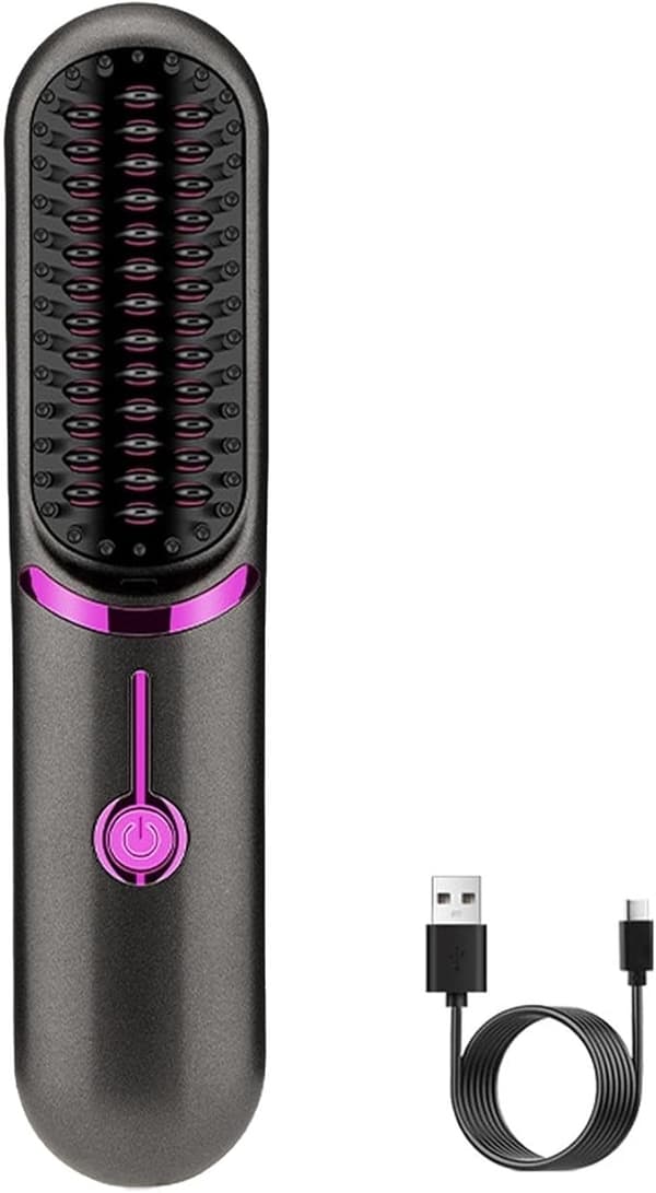 Trådløs varmebørste / skjeggkost - Flatbørste - Elektrisk børste med PTC-oppvarming
