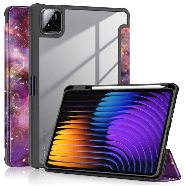 Fodral för Xiaomi Pad 7 Pro/Pad 7 Tri-fold Ställ Mönstertryck PU Läder Klar Baksida - Galaxy