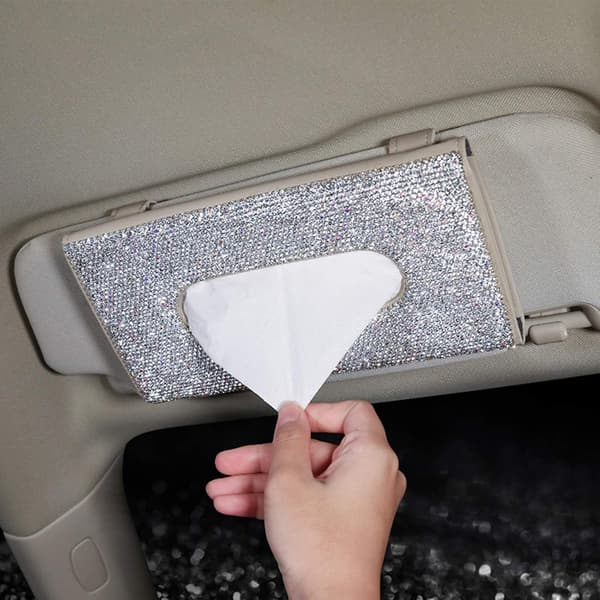 Bilservettbehållare i läder med strass White