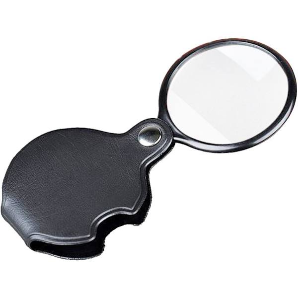 Mini-taittotaskuluuppi 5x suurennuslasilla 50 mm halkaisijaltaan Luuppi nahkakotelolla