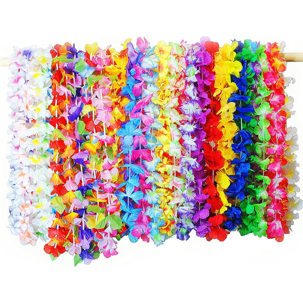 Hawaiian Garland Halsband, 36 st färgglada krusade regnbågsblommor, tropisk Luau blomma Lei silke sommar tema klänning fest dekoration