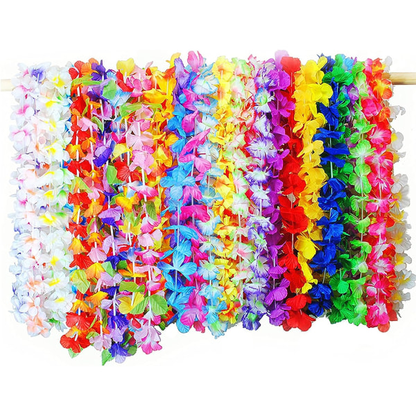 Hawaiian Garland Halsband, 36st färgglada volanger regnbågsblommor, tropiska Luau Flower Lei Siden Sommartema Klänning Festdekoration