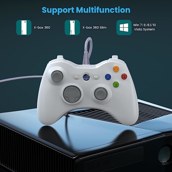 Trådbunden handkontroll för Xbox 360, YAEYE spelkontroll för 360 med Dual-Vibration Turbo kompatibel