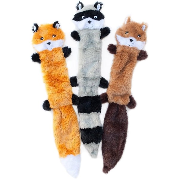 Pet Dog Toy Plysch Bite Molar Toy, Fox, Raccoon and Ekorre, 3-pack