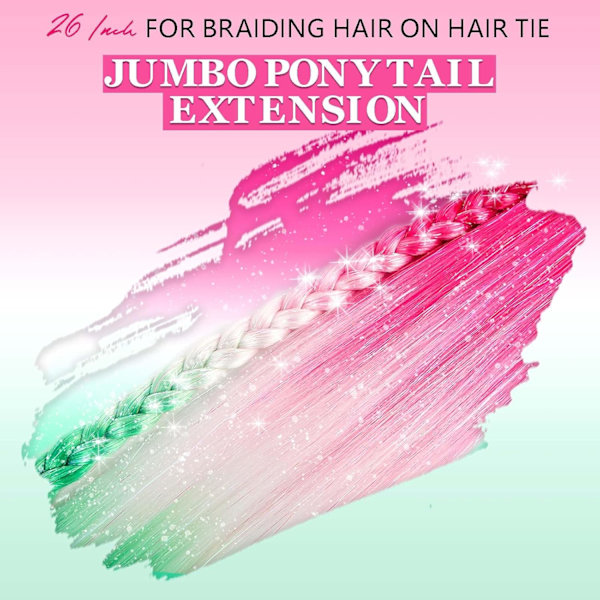 Regnbue Hestehale Extensions med Hårstrikk 1 Pakke 100g Fargede Hår Extensions for Fletting 26 tommer Fargerik Ombre Hestehale