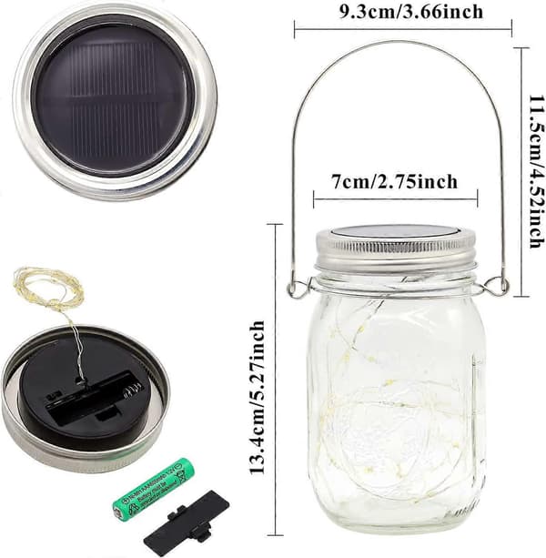 3 stk. solcellehagelys, 30 LED solcellelykter utendørs hengende, vanntette Mason Jar-lys, dekorative lys