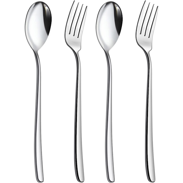 Blandet bestiksæt, suppeskeer i rustfrit stål og salatdessertgafler.