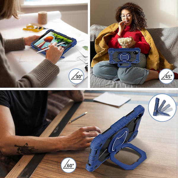 Til Xiaomi Redmi Pad SE 4G 8,7 tommer Etui Silikone+PC Støtteben Tablet Cover - Marineblå/Sort