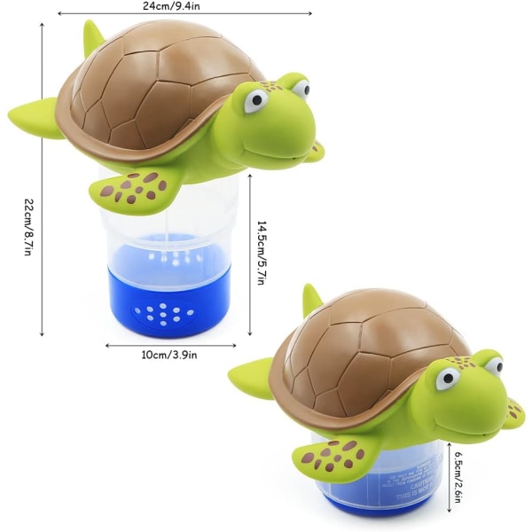 Flytande klordispenser för pool, spa, badtunna, justerbara flytande kemikalier som rymmer 3" kemiska tabletter (sköldpadda)