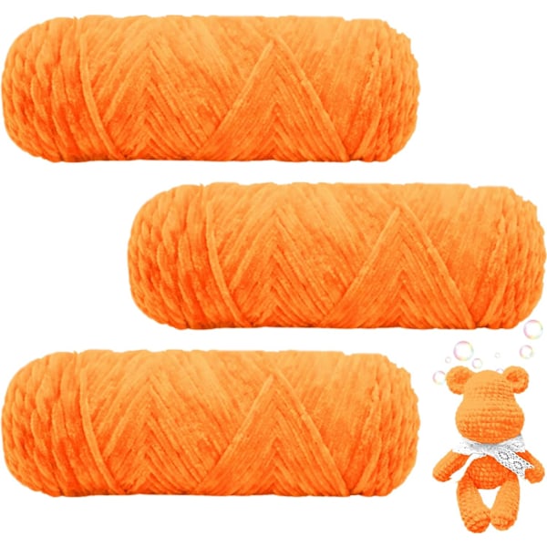 Chenillegarn, Chenillegarn för Virkning, 3 Rullar Garnbollar för DIY Stickning och Virkning, Hantverk Orange