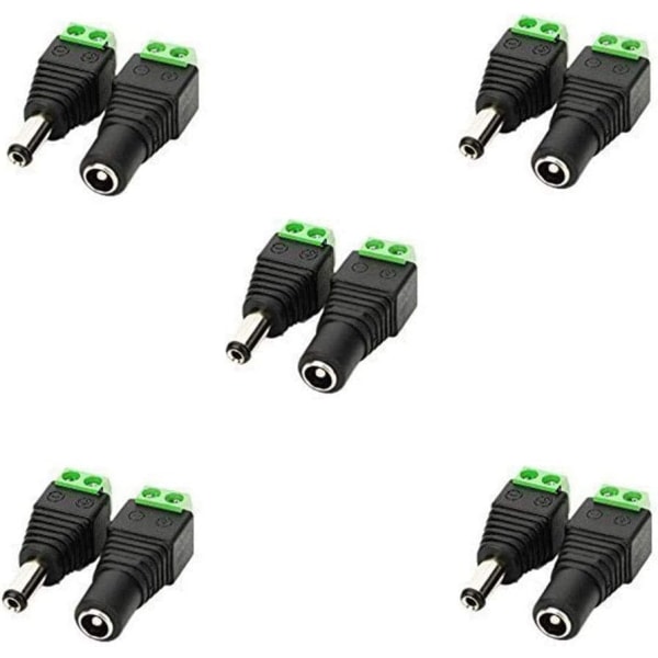 5,5x2,1mm DC hunn DC hann adapter 12V DC jack-kontakt, for CCTV-kamera LED-stripe LED-stripe eller andre DC 5V-24V-enheter (5 hunn + 5 hann)