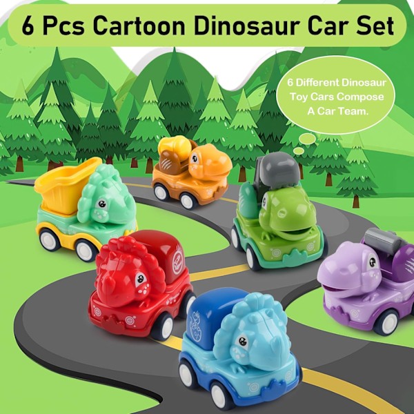 6 kpl Autoleluja Aor 1-2 Vuotiaille Pojille Dinosaurus, Lelautot Aor Taaperoille, Vedä Taakse Autot, Dinosauruslelut Aor Tytöille Pojille, Lasten Autot