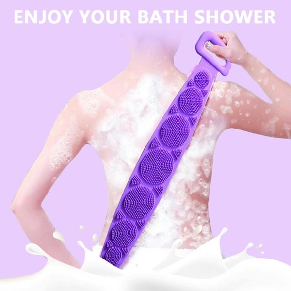 24 \" Ryggskrubbare Kroppsborste Silikon Bad Duschborste för Användning i Duschen för Kvinnor Män Mjuk Exfolierande Silikon Badhandduk Purple