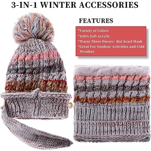 Vinter Beanie Hat Halstørklæde og Maske Sæt Tyk Varme Strikket Uldforet Skull Hat Halstørklæde Maske