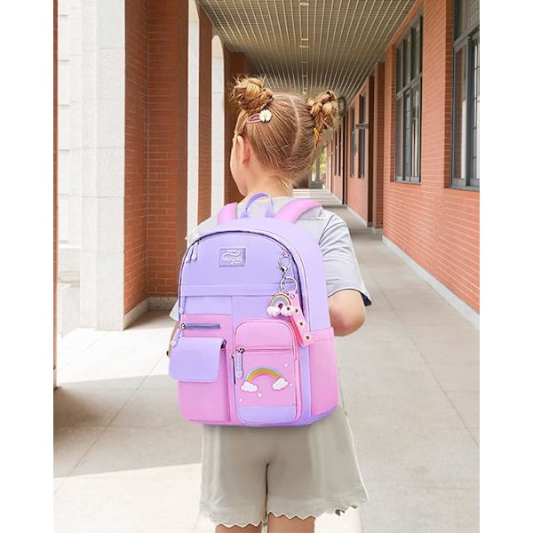 Skolesekk for jenter, barnesekk for barn fra 6 til 10 år, lett og vanntett nylon skolesekk, 30x12x41cm