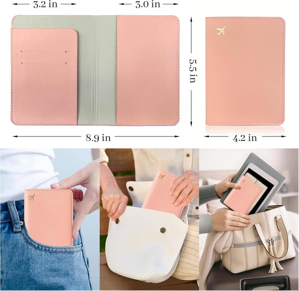 Passholder for reiseutstyr, passdeksel for reisetilbehør, reiselommebok for kvinner og menn, rosa pink