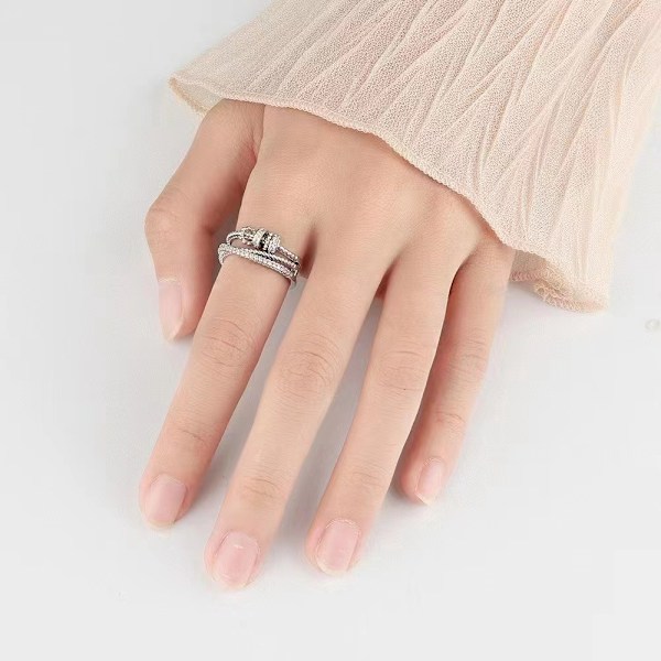 Sterling Sølvring Med Kubisk Zirkon - Justerbar Stress Spinner Angst Ring