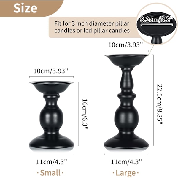 2 st järnpelare ljusstake, perfekt för 80 mm pelarljus eller flamlösa LED-ljus, Halloween jul ljusstake dekorationer Black