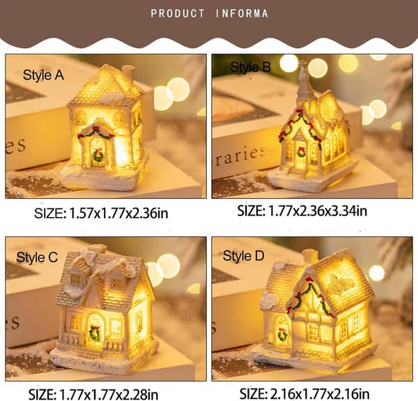 Julgransprydnader julklappar jul LED-hus prydnad ljus harts små presenter inomhusdekoration hus by stuga (Stil D) Style D