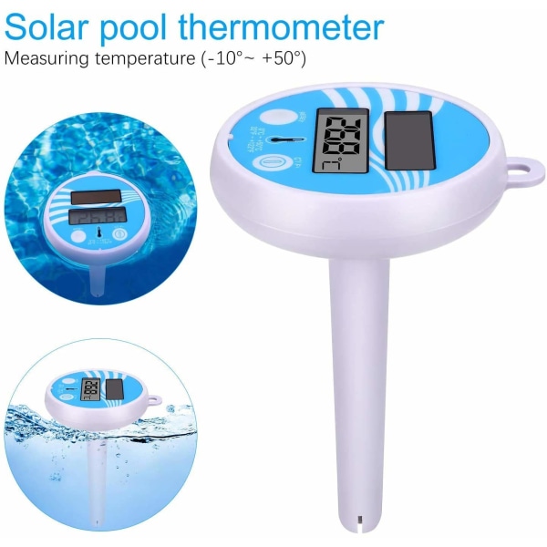 Flydende solcelledrevet digitalt pooltermometer, elektronisk pooltermometer, flydende soltermometer med LCD-display