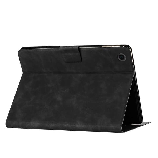 Til Samsung Galaxy Tab A9 Etui Par Kat Præget Mikrofiber Læder Smart Tablet Cover - Sort