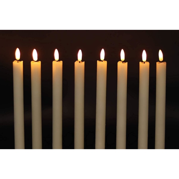 Flammeløse elfenbensfarvede spidslys med flimrende lys og 10-knappers fjernbetjening, batteridrevne LED-lys med varmt 3D-væge til vinduer, jul