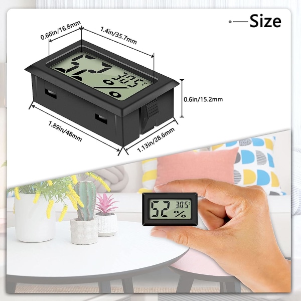 Digital temperaturfuktighetsmätare termometer Mini digital termometer hygrometer och fuktighetsmätare svart (6-pack - fyrkantig)