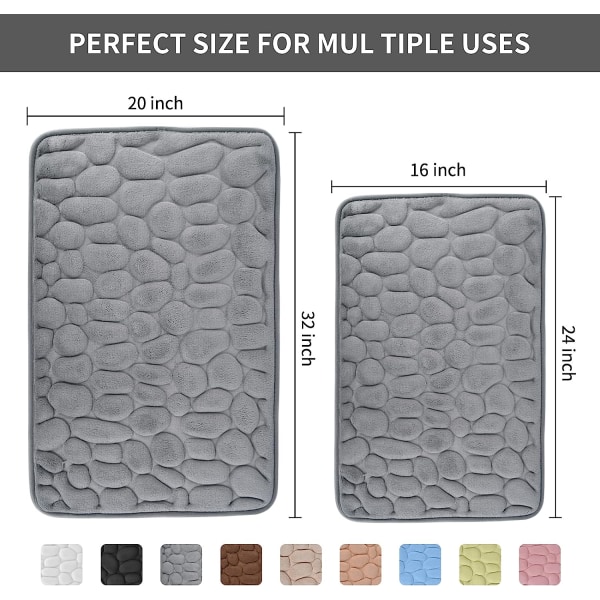 Memory Foam Bademåtte, Brostensbelagt Relief Coral Fleece Bademåtte, Hurtig Vandabsorberende, 16x24 tommer
