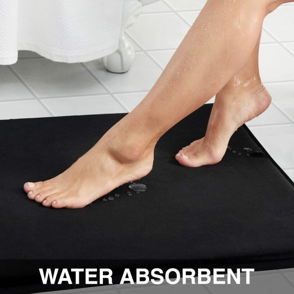 Bademåtte skridsikker absorberende super hyggeligt fløjls badeværelse tæppe til badeværelse black 17" X 24"