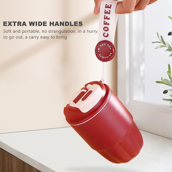 Kaffetermos, Mini Isolerad Kaffemugg, Rostfritt Stål Foder + Dubbel Pip för Drickande, Läcksäker, 320ml Red