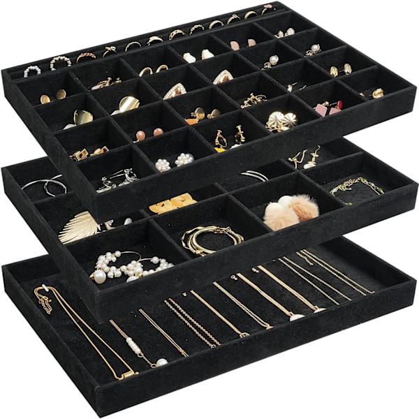 Bægre Smykke Organizer, Stabelbare Smykkeholder til Skuffe Kommode Skab, Display til Tilbehør, Helt Sort Conjunto 1